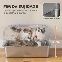 PawHut Caixa de Areia em Aço Inoxidável para Gatos com Tampa Amovível, Fechada, com Pá, XXL, Cinzento-claro(m-7)