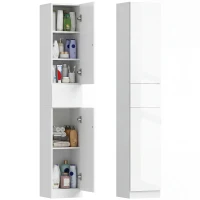 kleankin Tall Bathroom Cabinet with Adjustable Shelves, High Gloss Storage Cupboard, Freestanding Tallboy with Storage Drawer, White(m-11)