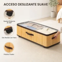 HOMCOM Juego de 2 Cajas de Almacenaje Bajo Cama con Ruedas 72L Tapa Transparente y Asa Marco Metálico 78,5x43x23 cm Natural(m-5)