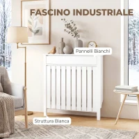 HOMCOM Copritermosifone a Doghe Verticali con Cassetto e Antiribaltamento, 88.5x19x93cm, in Legno, Soggiorno, Bianco(m-5)