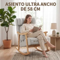 HOMCOM Mecedora Tapizada de Borreguito con Reposacabezas Ajustable y Patas de Madera 65x98x88 cm Gris Claro(m-5)