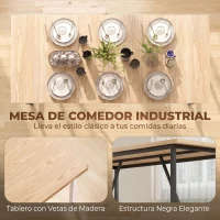 HOMCOM Mesa de Comedor Rectangular para 6 Personas Estilo Industrial con Estructura Metálica 180x80x76 cm Roble(m-5)