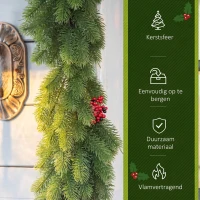 HOMCOM 1,9M kunstkerstslinger bloemdecoratie met dennenappels bessen kerstslinger spar voor trappen haard PE groen 190 x 12 x 8 cm(m-4)