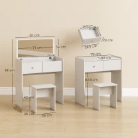 HOMCOM Vanity Desk with Mirror Dressing Table Drawer Set 6 Compartments Storage Stool White(m-3)