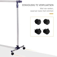 HOMCOM® garderobestandaard RVS kapstok oprolbaar in breedte en hoogte verstelbaar(m-5)