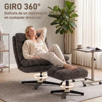 HOMCOM Sillón con Reposapiés de Altura Ajustable Sillón Lectura Giratorio 360° de Chenilla Asiento Ancho Acolchado Grueso Gris(m-5)