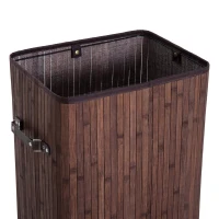 HOMCOM Wasmand waskist wasbox waskorf hoekig bamboe 72 l grijs(m-7)
