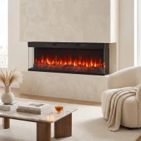 HOMCOM 60" Electric Fireplace Insert, 3-Sided Freestanding/Wall Recessed Electric Fire Heater with Adjustable Flame, 1800W(m-2)
