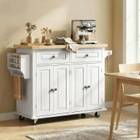 HOMCOM Isla de Cocina con Ruedas Mueble Auxiliar de Cocina con Especiero y Barra Lateral 111x44,5x82,5 cm Blanco(m-9)