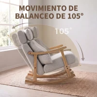 HOMCOM Mecedora Tapizada de Borreguito con Reposacabezas Ajustable y Patas de Madera 65x98x88 cm Gris Claro(m-7)
