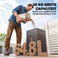 Outsunny Metalen pelletbak op wielen, 30 kg pelletopslag met zeef en kijkvenster, 36,5 x 36,5 x 61,5 cm(m-4)