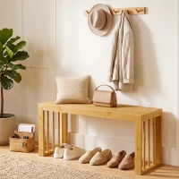 HOMCOM Banco Zapatero de Bambú con Asiento de Listones, 90 cm, Natural(m-2)