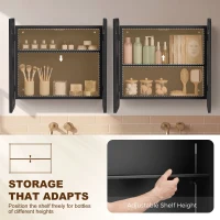 HOMCOM Bathroom Medicine Mirror Cabinet, Bathroom Wall Cabinet with Storage, Magnetic Doors and Adjustable Shelf, Black(m-6)