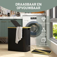 HOMCOM Dubbele wasmand met deksel, 80L opvouwbare wasverzamelaar met handgrepen(m-6)