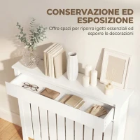 HOMCOM Copritermosifone a Doghe Verticali con Cassetto e Antiribaltamento, 88.5x19x93cm, in Legno, Soggiorno, Bianco(m-4)
