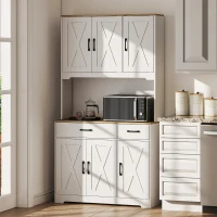 HOMCOM Kitchen Pantry with 6 Doors Countertop for Microwave 2 Drawers Adjustable Shelves Cable Hole White(m-2)
