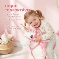 AIYAPLAY Cavalo de Baloiço Unicórnio para Bebés com Sons de Cascos e Relinchos Boca e Cauda Móveis 1-3 Anos Branco(m-6)