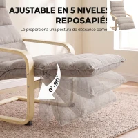HOMCOM Butaca de Salón con Reposapiés Ajustable Tapizada en Terciopelo con Marco de Madera 67x93x105 cm Marrón Claro(m-5)