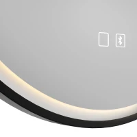 HOMCOM Bathroom Mirror with LED Lights, 60cm Round LED Bathroom Mirror with 3 Colours Dimmable, Bluetooth, Anti-Fog, Black(m-11)