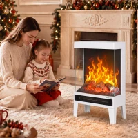 HOMCOM Chimenea Eléctrica 1000/2000W Calentador de Chimenea con Llama LED Ajustable hasta 15-20 m² 40,5x20x62 cm Blanco(m-8)