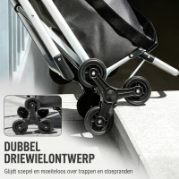 HOMCOM boodschappentrolley, 40 L Oxford-tas, 3-wieldesign, aluminium frame, zitting, donkergrijs(m-6)