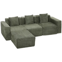 HOMCOM Sofá 3 plazas con puf reversible, sofá en L modular de chenilla 251 cm moderno, asiento amplio, verde