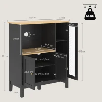 HOMCOM Mueble armario microondas para cocina con 1 nicho, 3 puertas pasacables 80 x 35 x 97 cm negro y aspecto madera(m-3)