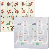AIYAPLAY Opvouwbare dubbelzijdige baby speelmat met verkeers- en dinosaurusmotief, 200 x 180 cm, voor kinderen van 0-3 jaar(m-14)