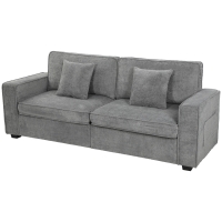 HOMCOM Sofá de 3 Plazas Tapizado en Chenilla con Bolsillos 2 Almohadas Reposabrazos Cojín de Muelles 210x78,5x86,5 cm Gris
