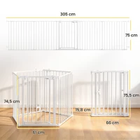 PawHut Haustierzaun, 5-Panel-Barriere mit Tür, faltbar, für kleine & mittelgroße Hunde, Kunststoff, Kohlenstoffstahl, Nylon, Weiß(m-3)