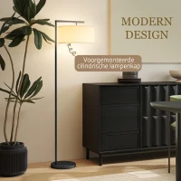 HOMCOM vloerlamp met E27-fitting, zwart met witte stoffen lampenkap, voetschakelaar, ijzer, 47 x 37 x 153 cm(m-4)