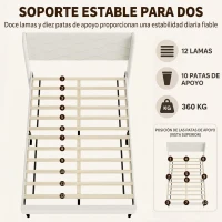 HOMCOM Cama Tapizada 140x200 cm con Cabecero Acolchado con Alas de Terciopelo Láminas de Madera Fácil Montaje Beige(m-6)
