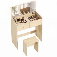 HOMCOM Tocador con Espejo Abatible y Taburete Mesa de Maquillaje con Cajón y 6 Compartimentos 81x40x117 cm Roble(m-11)