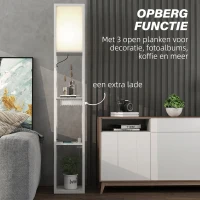 HOMCOM Vloerlamp met 3-laags rek, voetschakelaar, USB-poorten, MDF, wit(m-5)
