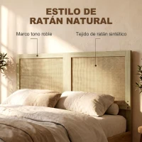 HOMCOM Cabecero de Cama de Ratán Bohemio 140 cm Cabezal de Cama Cabecero para Dormitorio Roble(m-4)