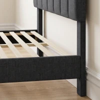 HOMCOM Cama Tapizada Doble 160x200 cm con Cabecero Acolchado Ajustable Láminas de Madera Fácil Montaje Gris Oscuro(m-13)