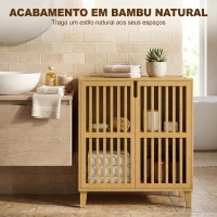 HOMCOM Armário Estreito em Bambu com Prateleira Ajustável e Portas Ventiladas para Casa de Banho, Cozinha ou Hall de Entrada, Natural(m-7)