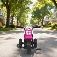 HOMCOM Triciclo Infantil Moto Cross Efectos Musicales y Luminosos Baúl de Almacenamiento Rosa(m-4)