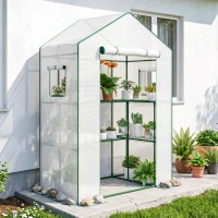 Outsunny Estufa de Jardim com 1 Porta 2 Janelas e Prateleiras de 2 Níveis em Forma de U para Cultivo de Plantas 140x73x190 cm Branco(m-9)