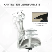Vinsetto bureaustoel met hoofdsteun 3D-armleuning 3 niveaus in hoogte verstelbaar ergonomische netstof schuimgrijs 67 x 65 x 120-128 cm(m-4)