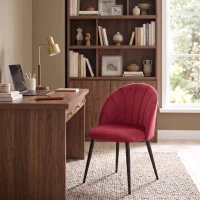 HOMCOM Juego 2 Sillas de Comedor Acolchadas con Respaldo en Forma de Concha en Terciopelo, 52x55x79 cm, Rojo Vino(m-4)