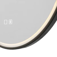 HOMCOM Bathroom Mirror with LED Lights, 60cm Round LED Bathroom Mirror with 3 Colours Dimmable, Bluetooth, Anti-Fog, Black(m-10)