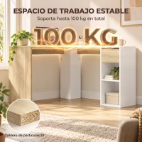 HOMCOM Escritorio Esquinero en L de 120x110 cm con Cajón y 2 Estantes para Oficina en Casa Estudio Blanco y Natural(m-7)