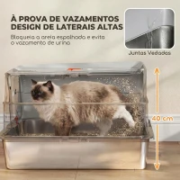 PawHut Caixa de Areia para Gatos em Aço Inoxidável com Tampa Amovível e Pá XXL, Cinzento-Claro(m-7)