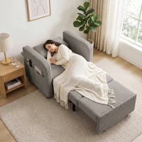 HOMCOM Poltrona-cama Dobrável 3 em 1 com Aspeto de linho e encosto ajustável Cinza(m-9)