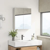 kleankin Armário de Casa de Banho com Espelho de Parede com 2 Portas e Prateleira Ajustável Fecho Suave 60x15x70 cm Branco(m-10)