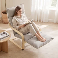 HOMCOM Poltrona em Veludo Estilo Poang com Apoio para os Pés Ajustável para Sala ou Escritório Castanho Claro(m-9)