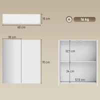 kleankin Armário de Casa de Banho com Espelho de Parede com 2 Portas e Prateleira Ajustável Fecho Suave 60x15x70 cm Branco(m-3)