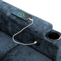 HOMCOM 2 Seater Sofa Bed, 3-in-1 Convertible Pull Out Sleeper Bed with Hidden Table, USB Port, Armrest Storage, Dark Blue(m-10)