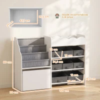 AIYAPLAY Organizador Infantil com Estante para Livros 8 Caixas de Tecido Gaveta com Rodas e Prateleira Branco(m-3)